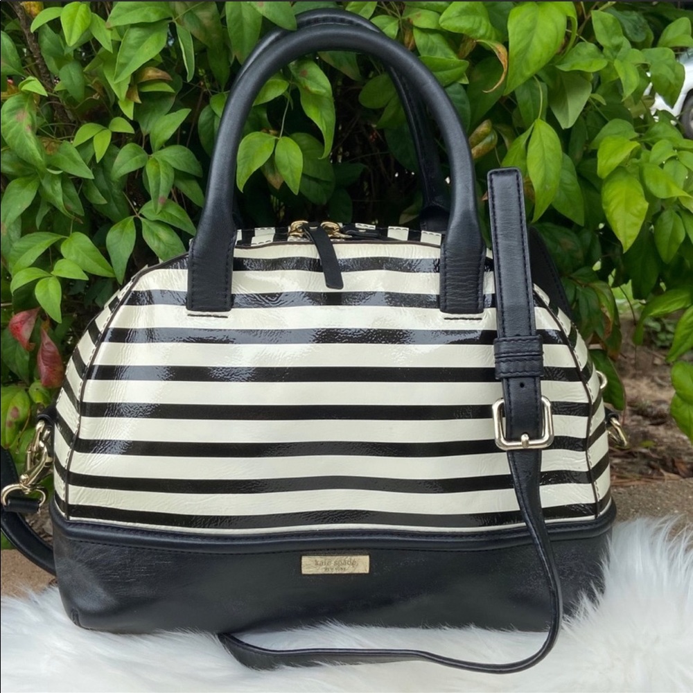 Kate Spade Black White Stripe Patent Satchel